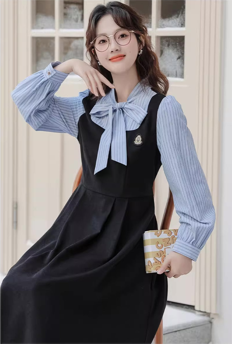 Stripe Academia Twofer Midi Dress (3 Colors)