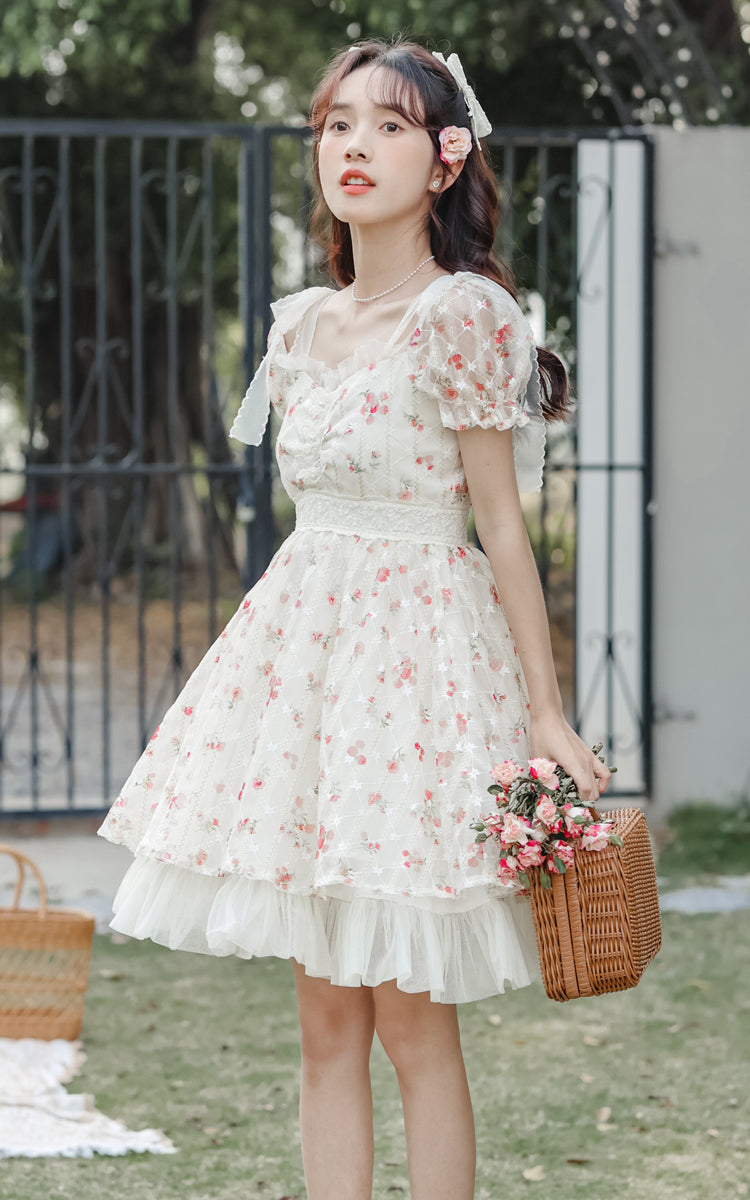 Dainty Rose Petticoat Mini Dress (White)