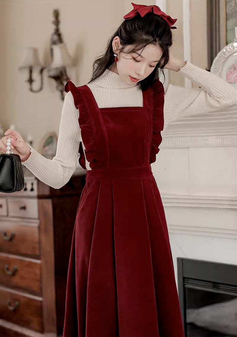 Red store pinafore dress