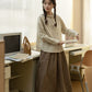 Asymmetrical Round Collar Blouse (Beige)