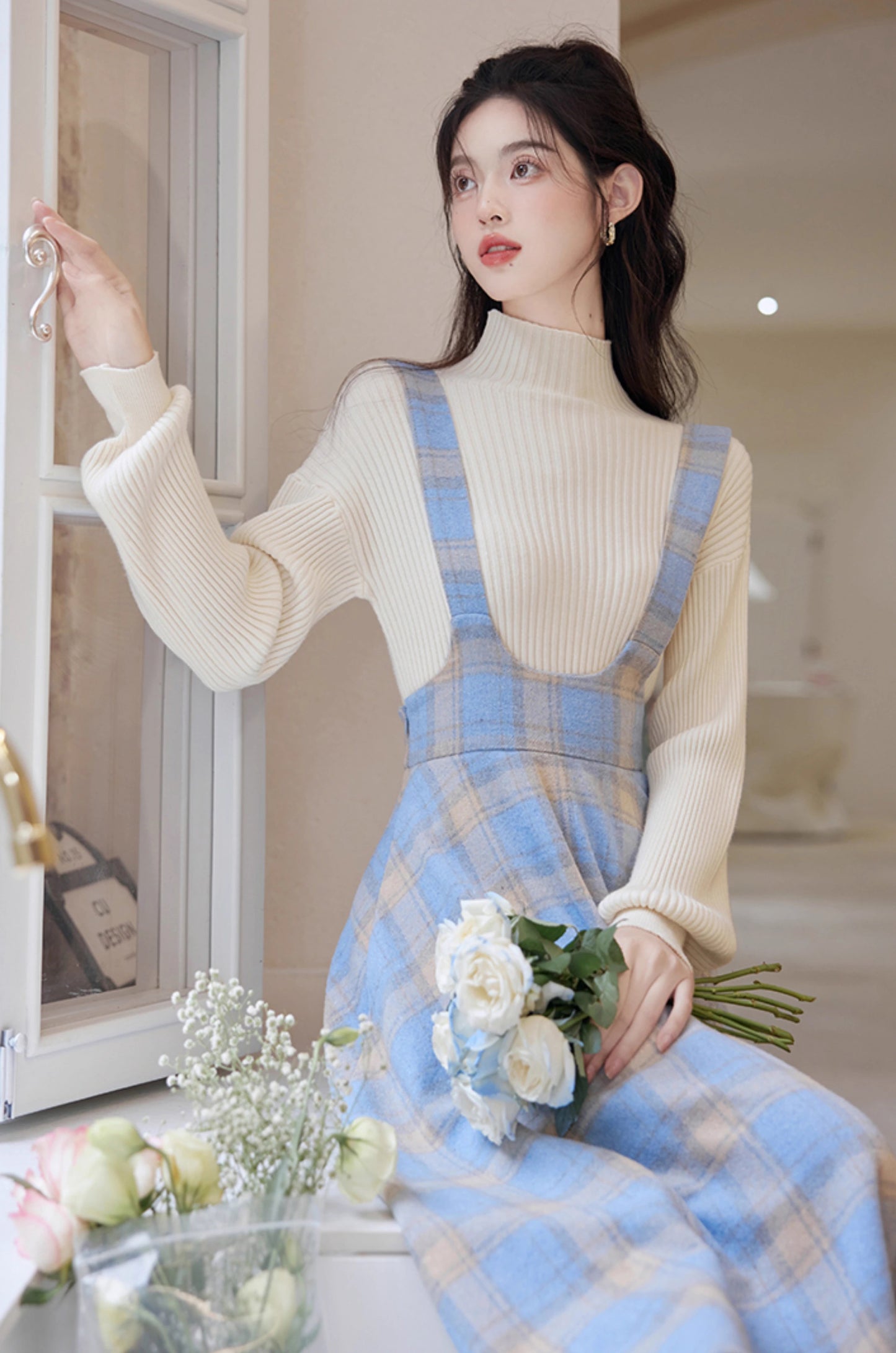 Frozen Sweater & Suspender Skirt Set (Blue/White)