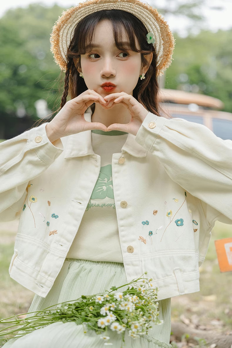 Flowers In The Wind Denim Jacket (Cream)