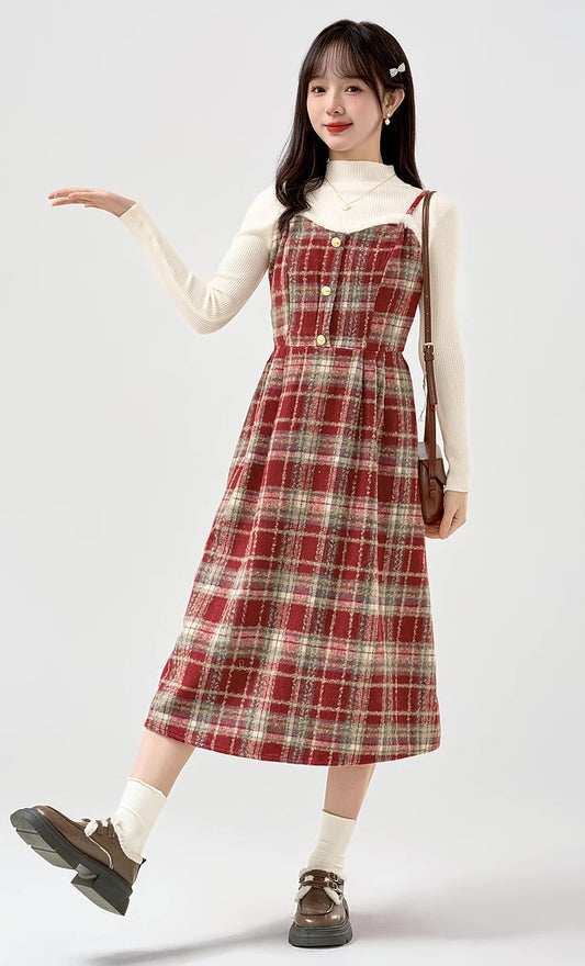 Fuzzy Plaid Midi Cami Dress (5 Colors)