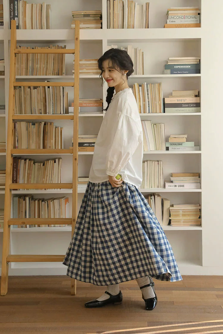 Everyday Blouse, Denim Vest & Gingham Skirt Set