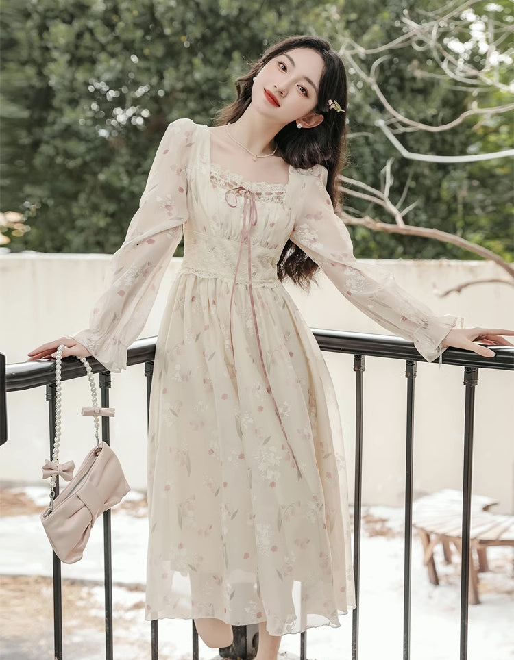 Pinkbells Midi Dress (Cream/Pink)