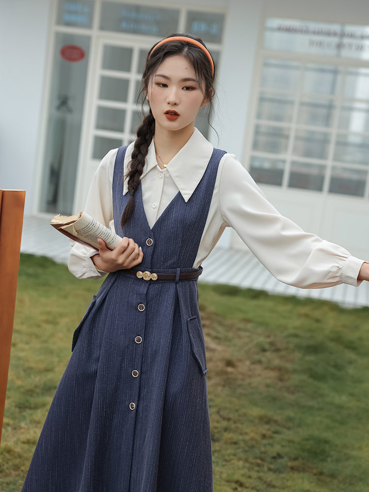 Traveller's Pinstripe Pinafore Set (3 Colors)