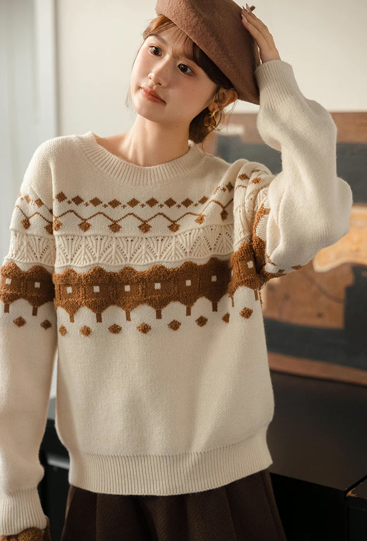 Cinnamon Fair Isle Sweater (Cream)