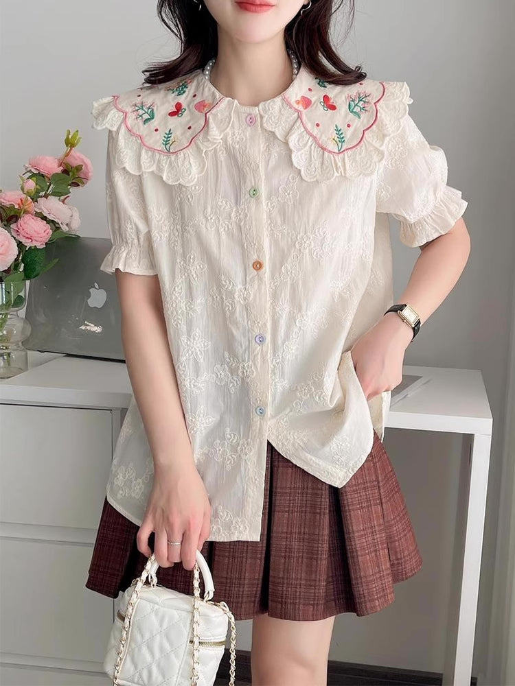 Butterfly Garden Embroidered Blouse (2 Colors)