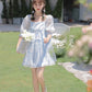 Porcelain Sketch Mini Babydoll Dress (White/Blue)