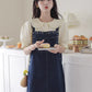 Flower Embroidered Mini Pinafore Dress (Dark Denim)