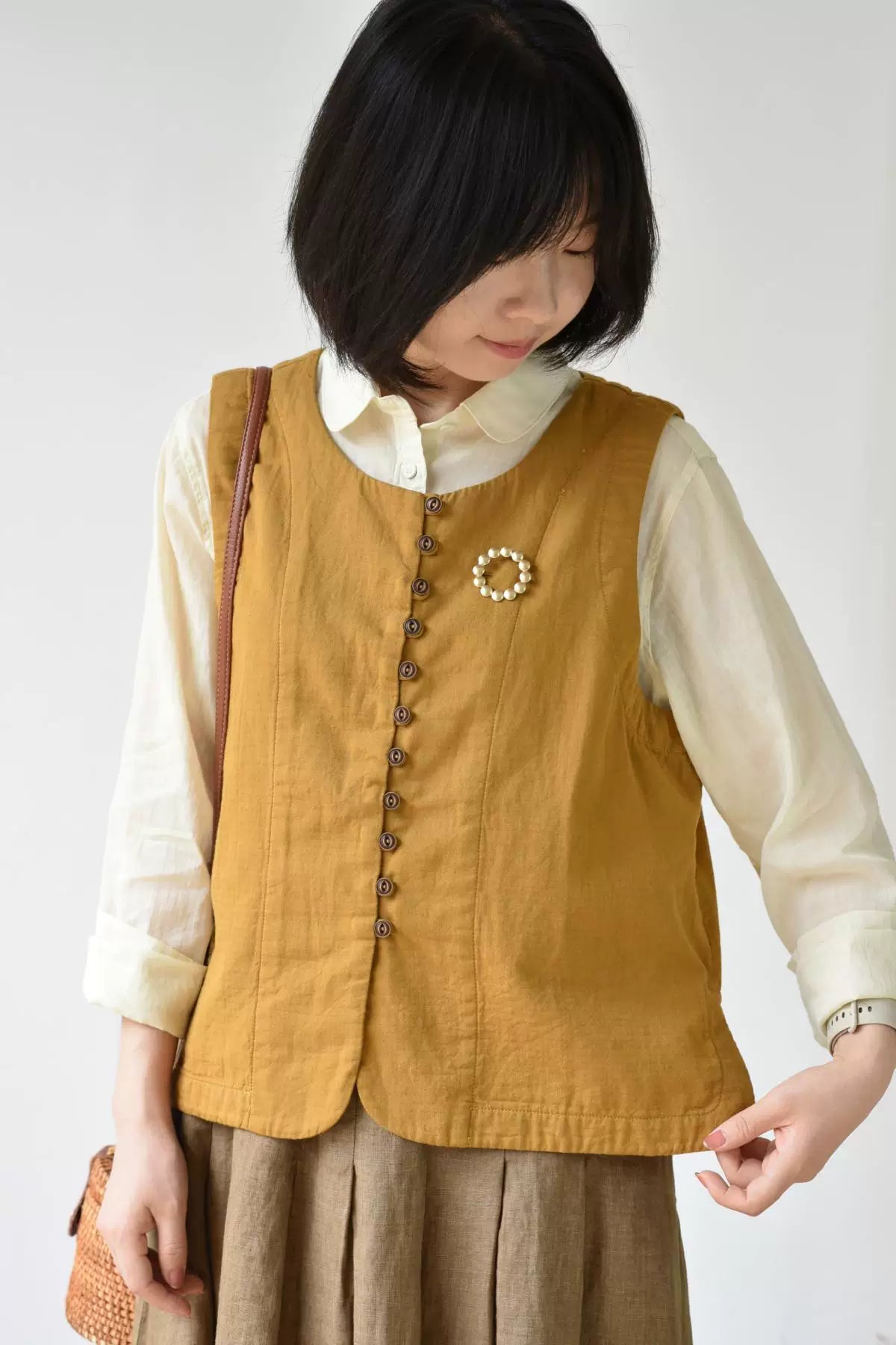 Looped Up Button Vest (Mustard Yellow)
