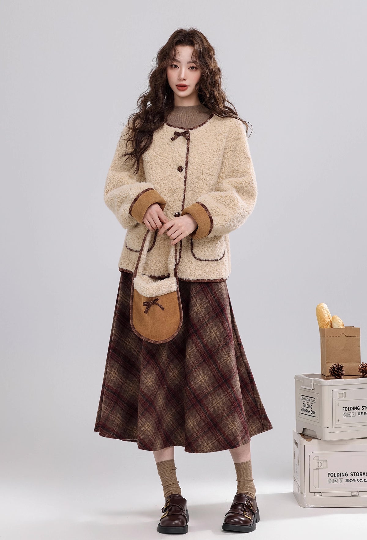 Round Neck Teddy Jacket (Khaki)