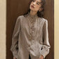 Gingham Plaid Ruffle Blouse (Coffee)
