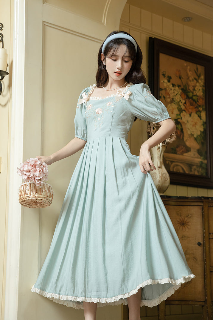 Teacup Rose Midi Dress (Blue)