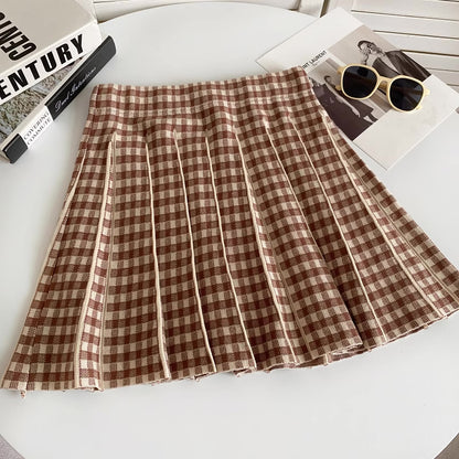 Gingham Knit Pleated Skirt (7 Colors)