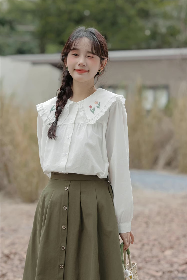 Tulip Collar Blouse (White)