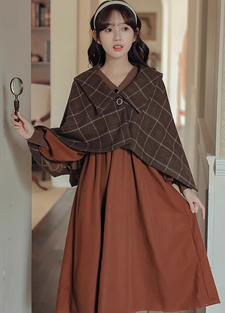 Plaid Capelet (Brown)