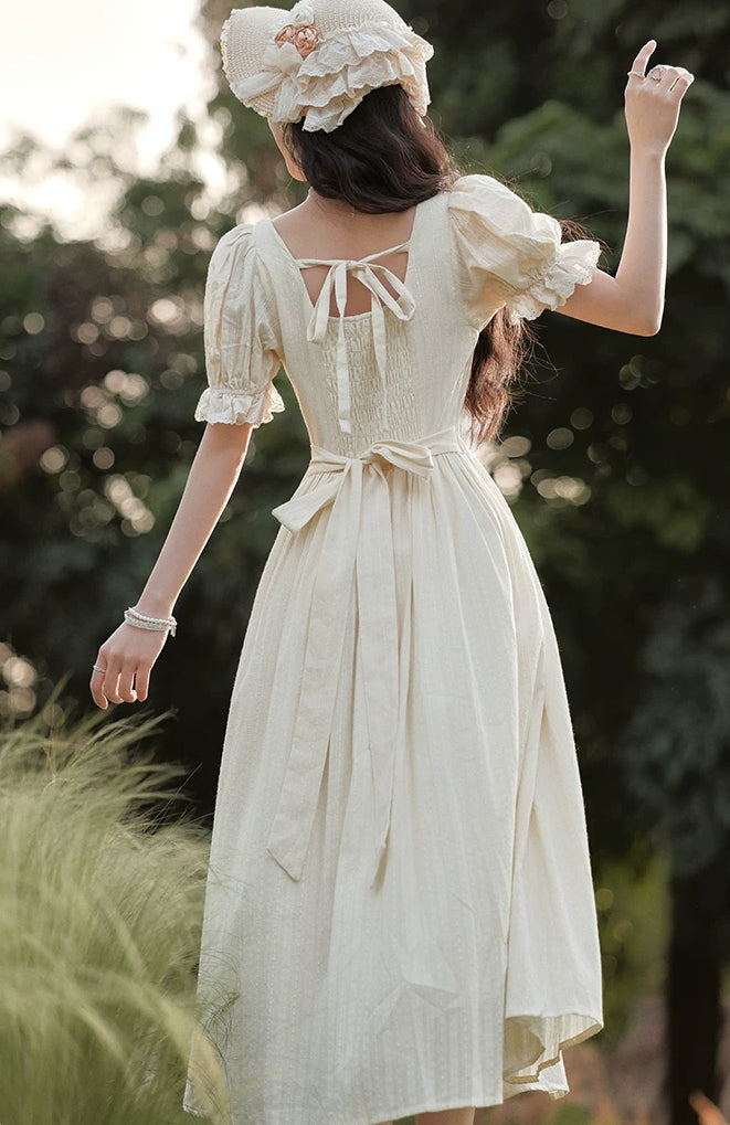 Cottage Flower Midi Dress (Cream)