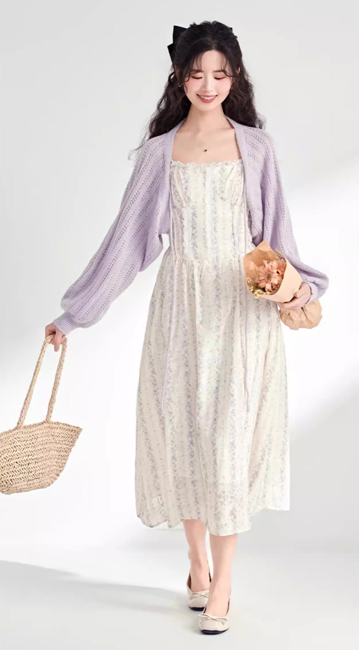 Ditsy Floral Stripe Cami Dress & Sweater (2 Colors)