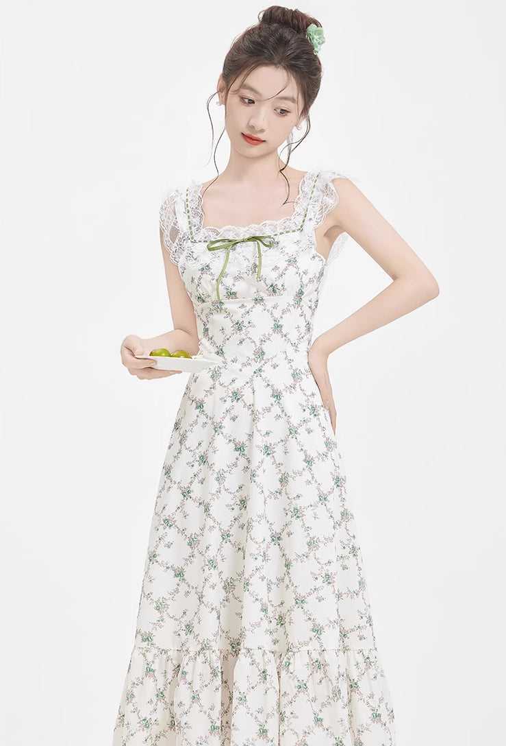 Rose Kiss Cami Dress (White/Green)