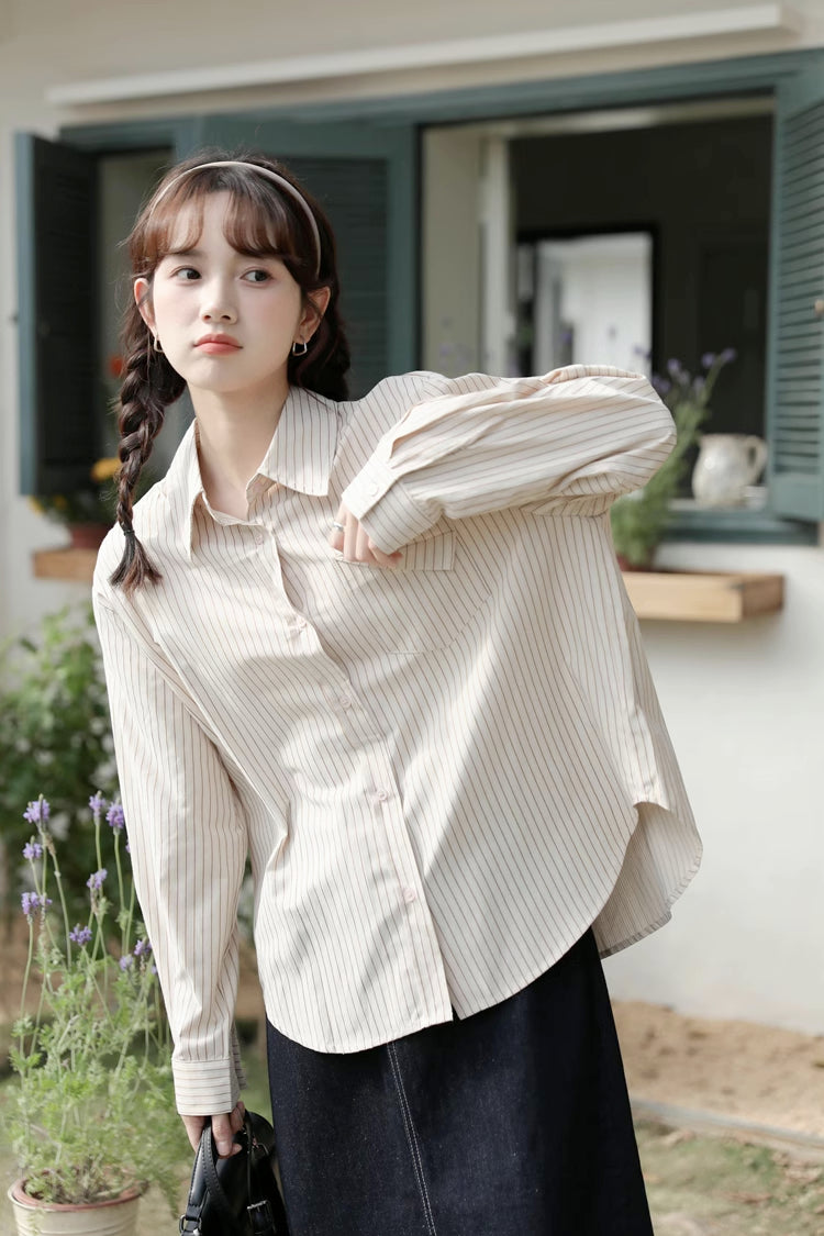 Boyfriend Stripe Button Up Shirt (2 Colors)