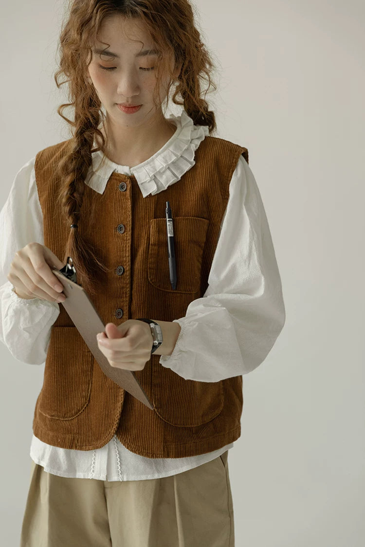 Corduroy Pocketful Vest (Brown)