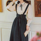 Long Sleeve Crepe Suspender Skirt Set (2 Colors)