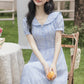 Floral Stripe Midi Dress (Blue)