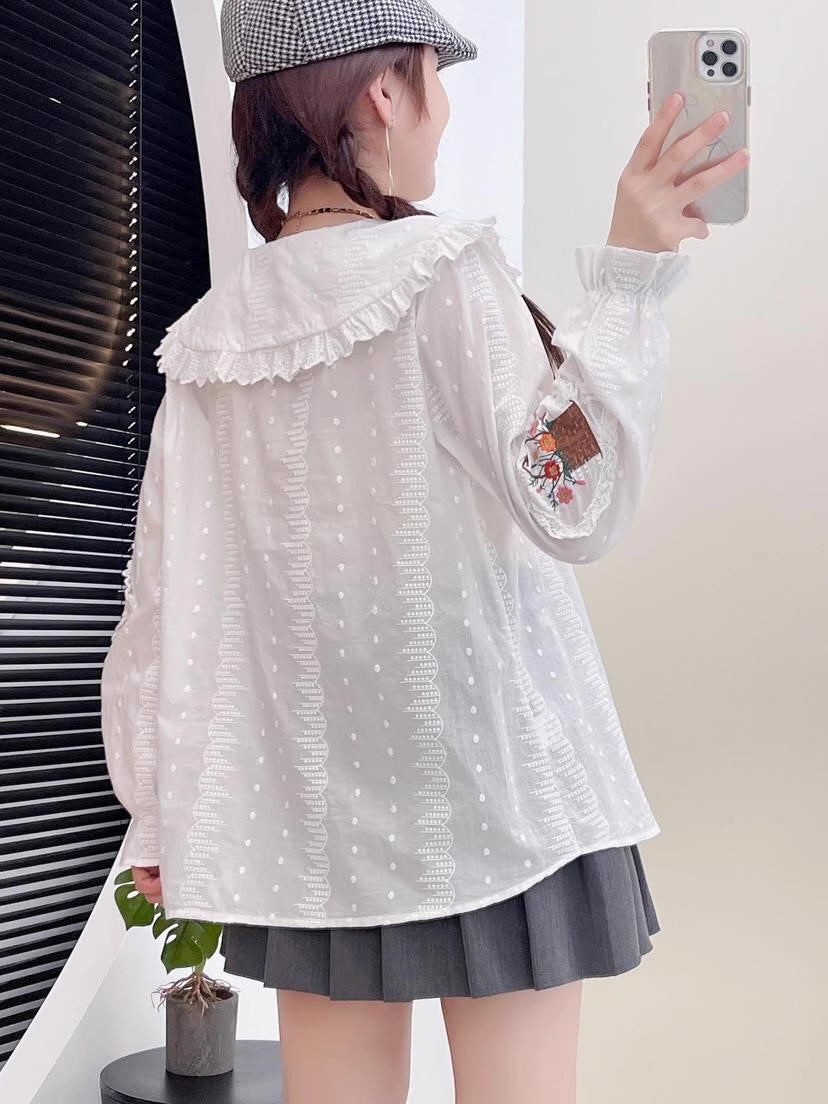 Flower Basket Embroidered Blouse (2 Colors)
