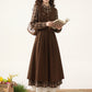 Chocolate Plaid Corduroy Twofer Midi Dress (Brown)