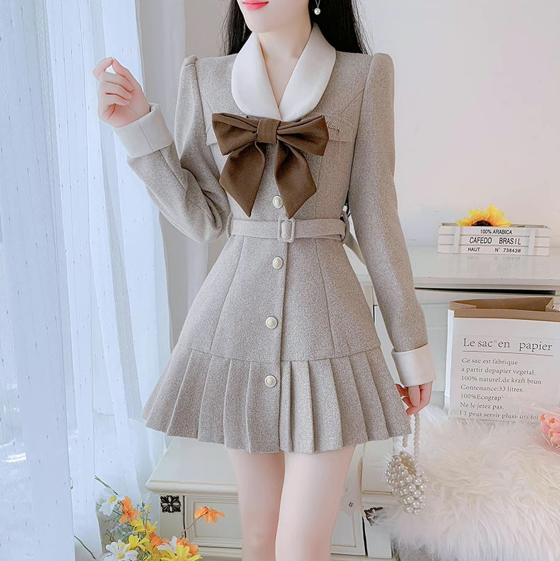 Peter Pan Collar Bow Mini Dress Coat (2 Colors)