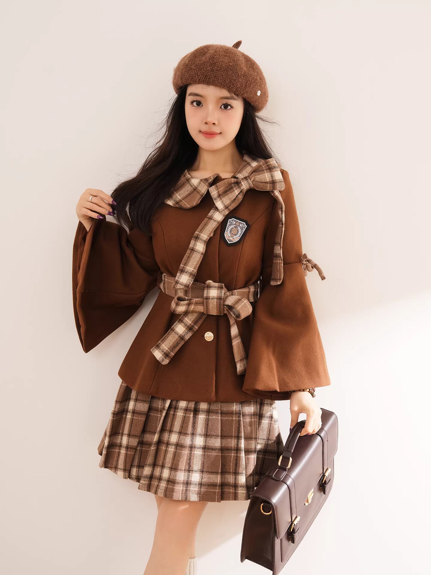 Trumpet Sleeve Short Coat & Skirt (2 Colors)