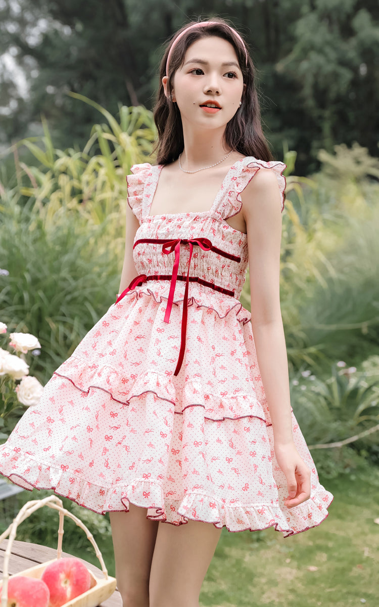 Little Bow Mini Dress (Pink/Red)