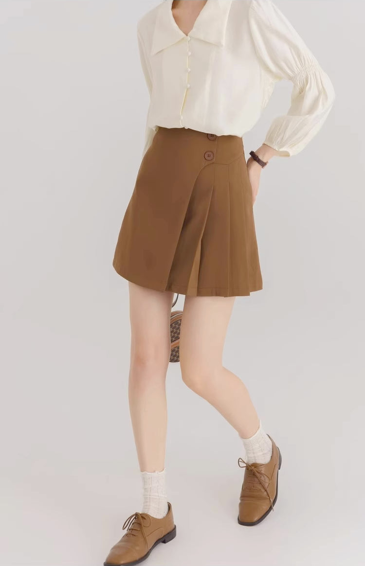 Pleated mini skirt brown sale