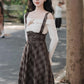 Snowy Plaid Twofer Suspender Midi Dress (Cream/Brown)