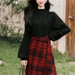 Lingonberry Plaid Asymmetrical Midi Skirt (Red/Black)
