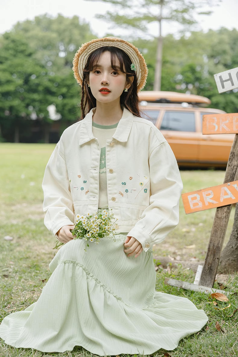 Flowers In The Wind Denim Jacket (Cream)