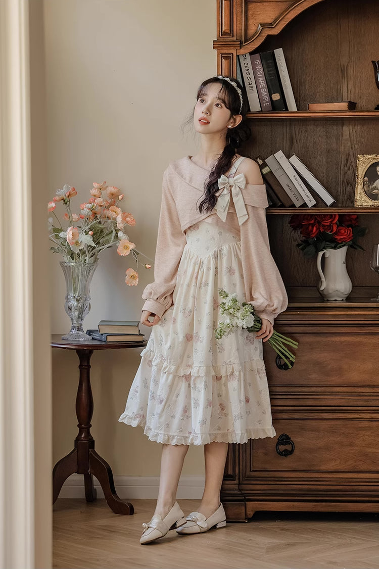 Sweet Rose Midi Dress (White/Pink)