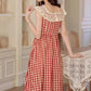 Picnic Plaid Sleeveless Midi Dress (Red)