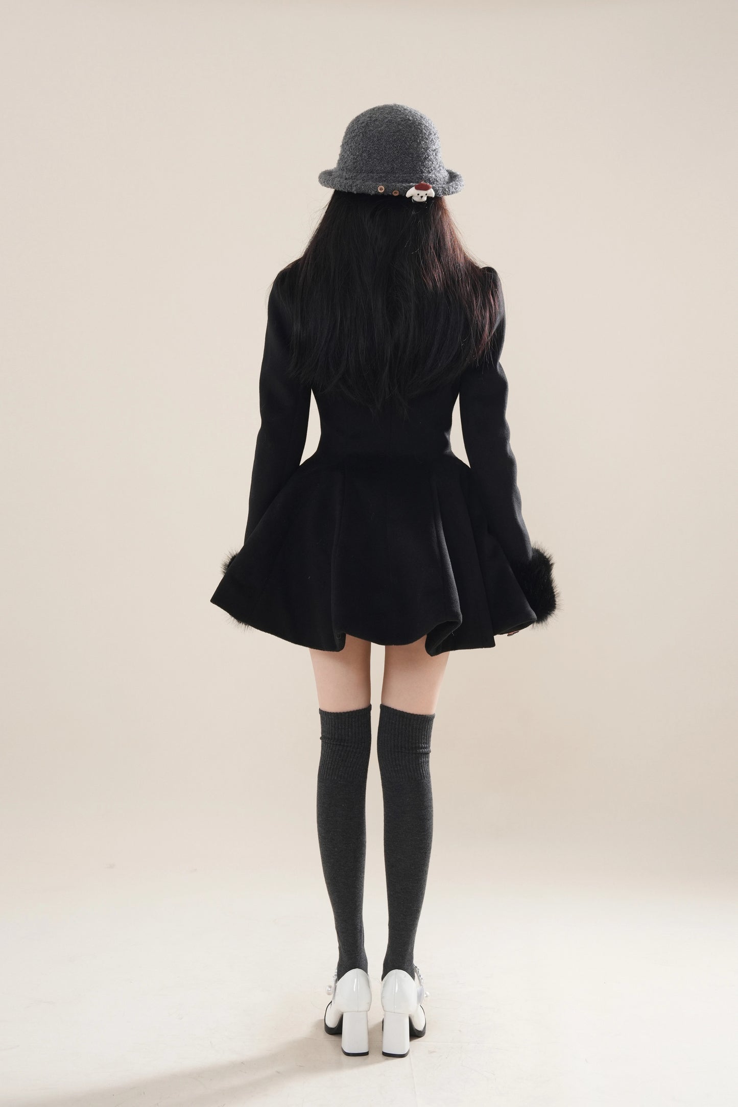 Fuzzy Mini Coat Dress (Black)