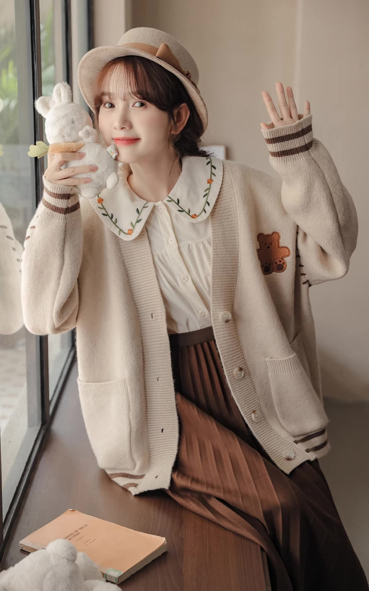 Bear Stitch Cardigan (Khaki)