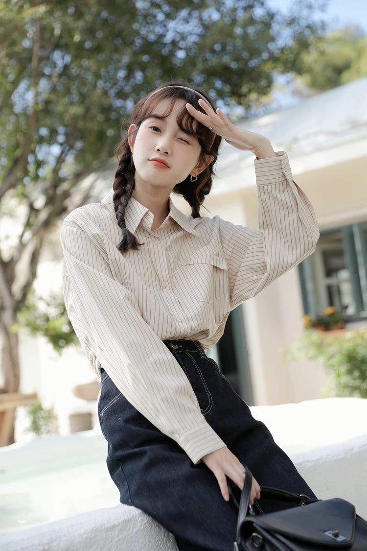 Boyfriend Stripe Button Up Shirt (2 Colors)