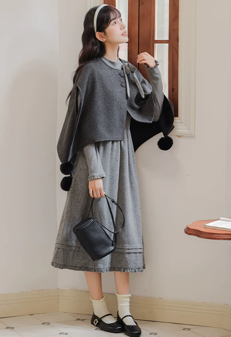 Sesame Sweater Dress & Capelet (Gray)