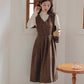 Fallen Leaves Plaid Pinafore Dress Set (Brown)