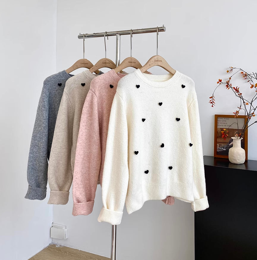 Polka Hearts Sweater (4 Colors)