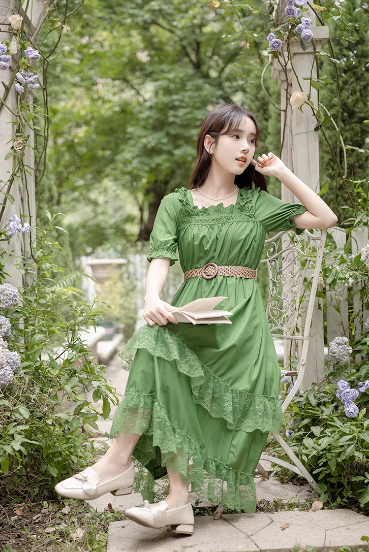 Forest Fairy Lace Midi Dress (Green)