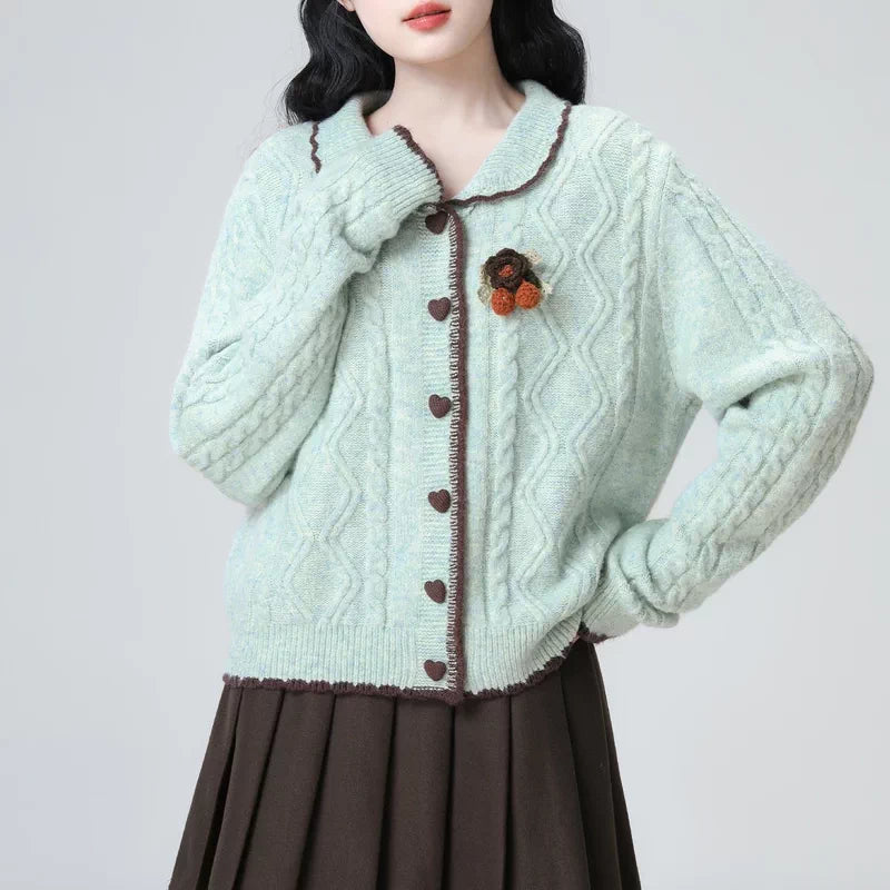 Peppermint Mocha Collared Cardigan (Mint)