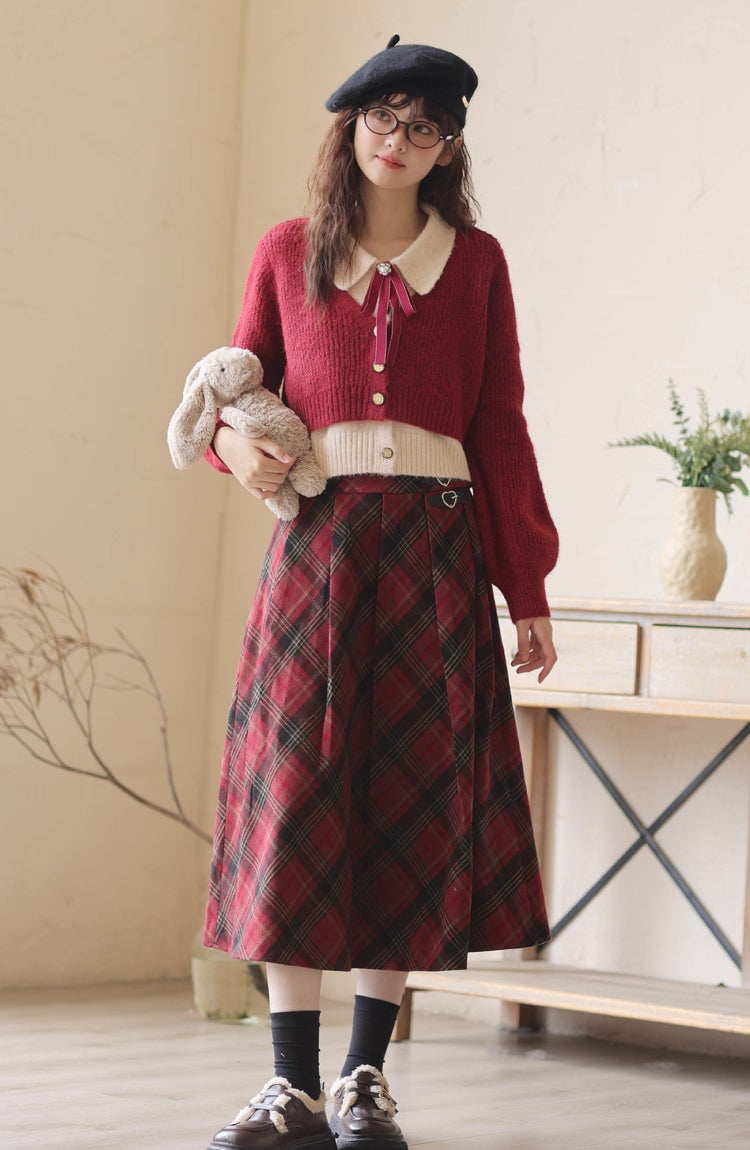 Faux Layered Cardigan (Red)