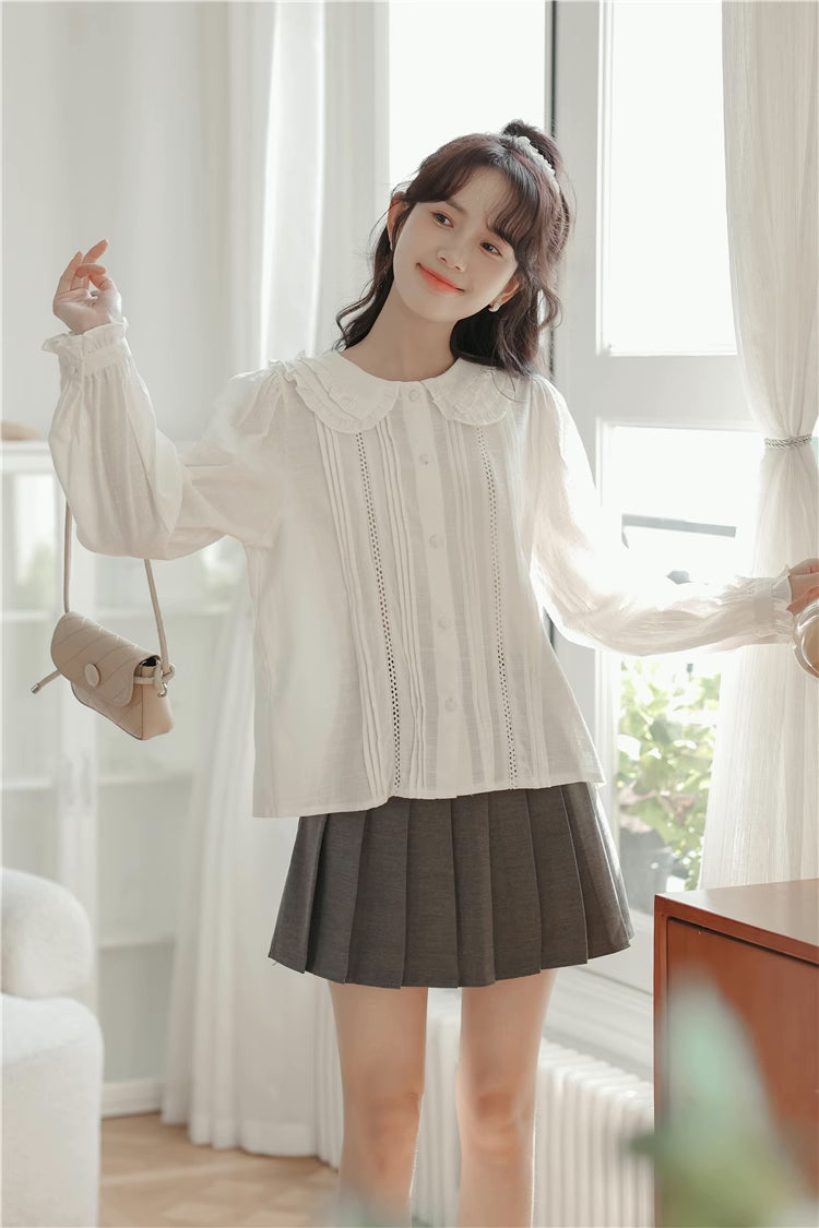 Ruffled Peter Pan Collar Blouse (White)