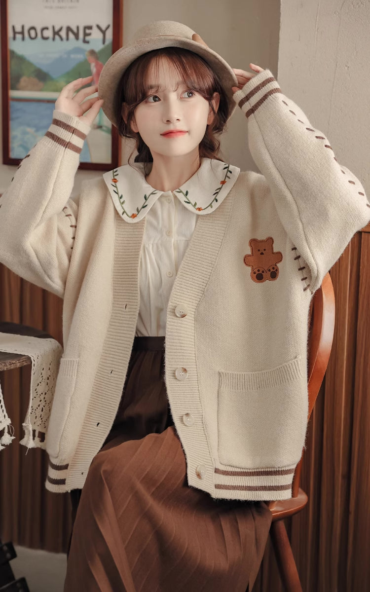 Bear Stitch Cardigan (Khaki)